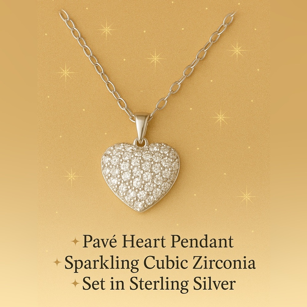 Sterling Silver Pavé Heart Pendant Necklace